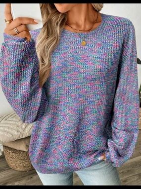Multicolor Waffle-Knit Crewneck Sweater